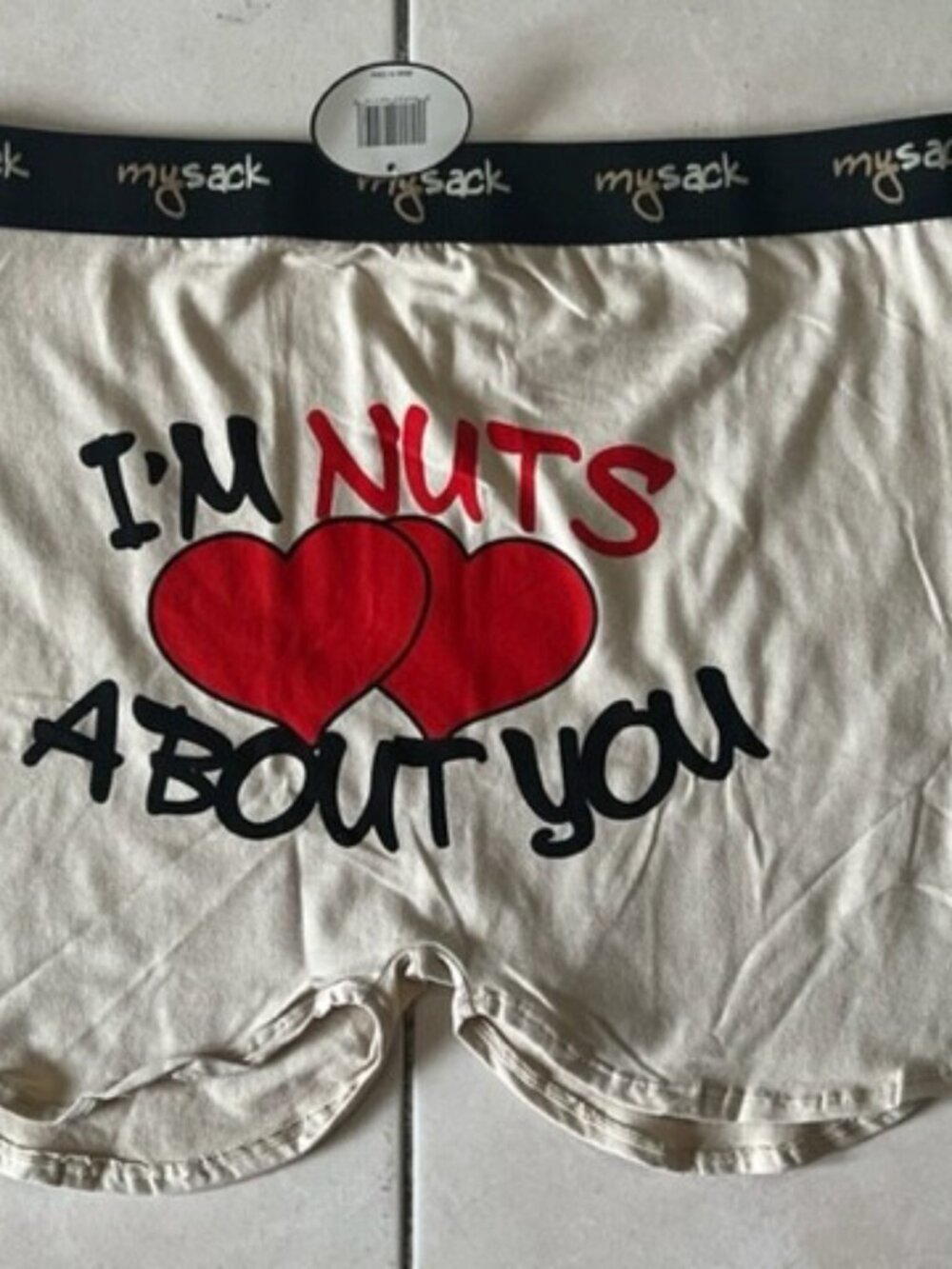 MySack Ballsy Boxers I'm Nuts About You Testicle Heart Shaped Boxer Shorts, L